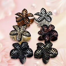 Fashion Alley 8Cm Flower Check Design Hair Claw For Women Pack Of 12 Pc