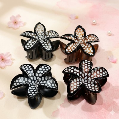 Fashion Alley 8Cm Flower Dotted Design Hair Claw For Women Pack Of 12 Pc