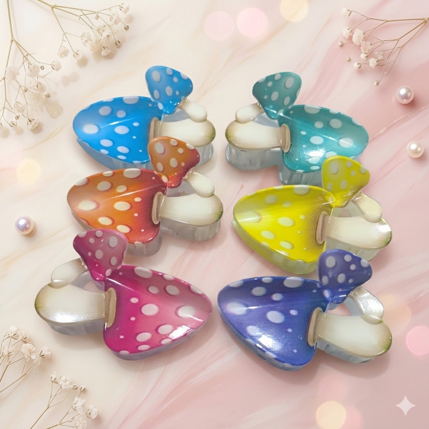 Fashion Alley 9 Cm Mushroom Design Hair Claw For Women Pack Of 12 Pc