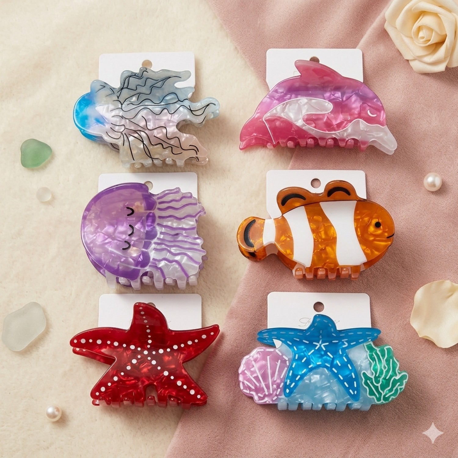 Fashion Alley 9Cm Sea Creature Design  Hair Claw For Women Pack Of 12 Pc