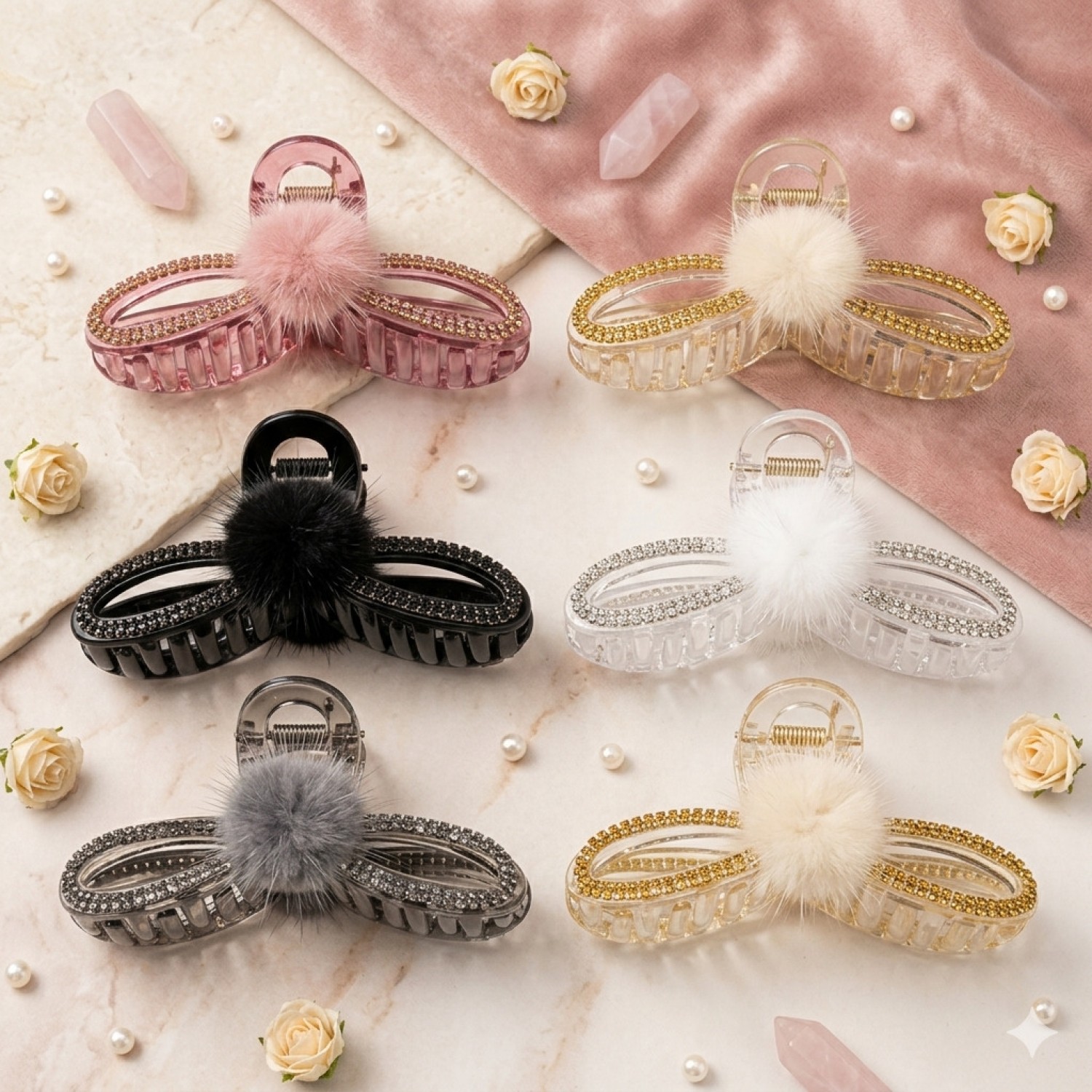 Fashion Alley 10.5 CM Stone Hair Claw For Women Pack Of 12