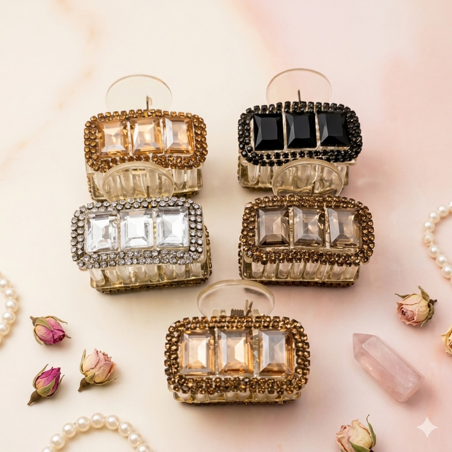 Fashion Alley Crystal 4.5cm Hair Claw For Women [Pack Of 12] 