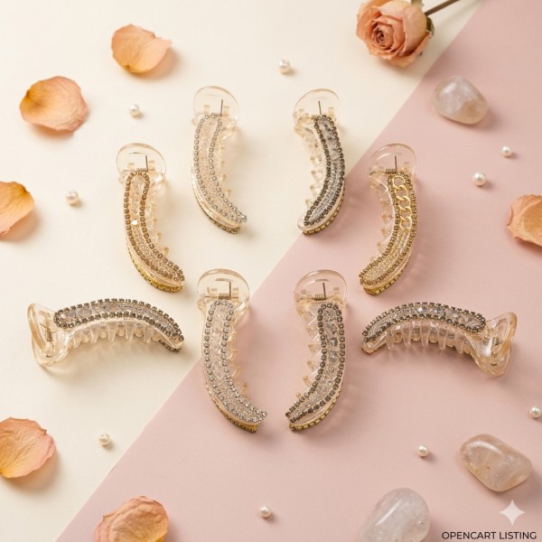 Fashion Alley Crystal 6Cm Hair Claw For Women [Pack Of 12] 