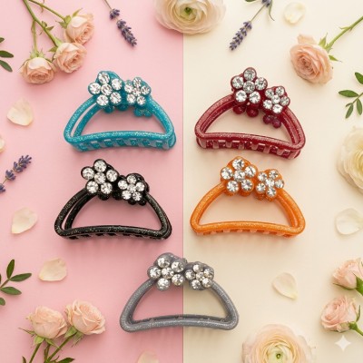 Fashion Alley 4.5 CM Stone Hair Claw For Women Pack Of 12