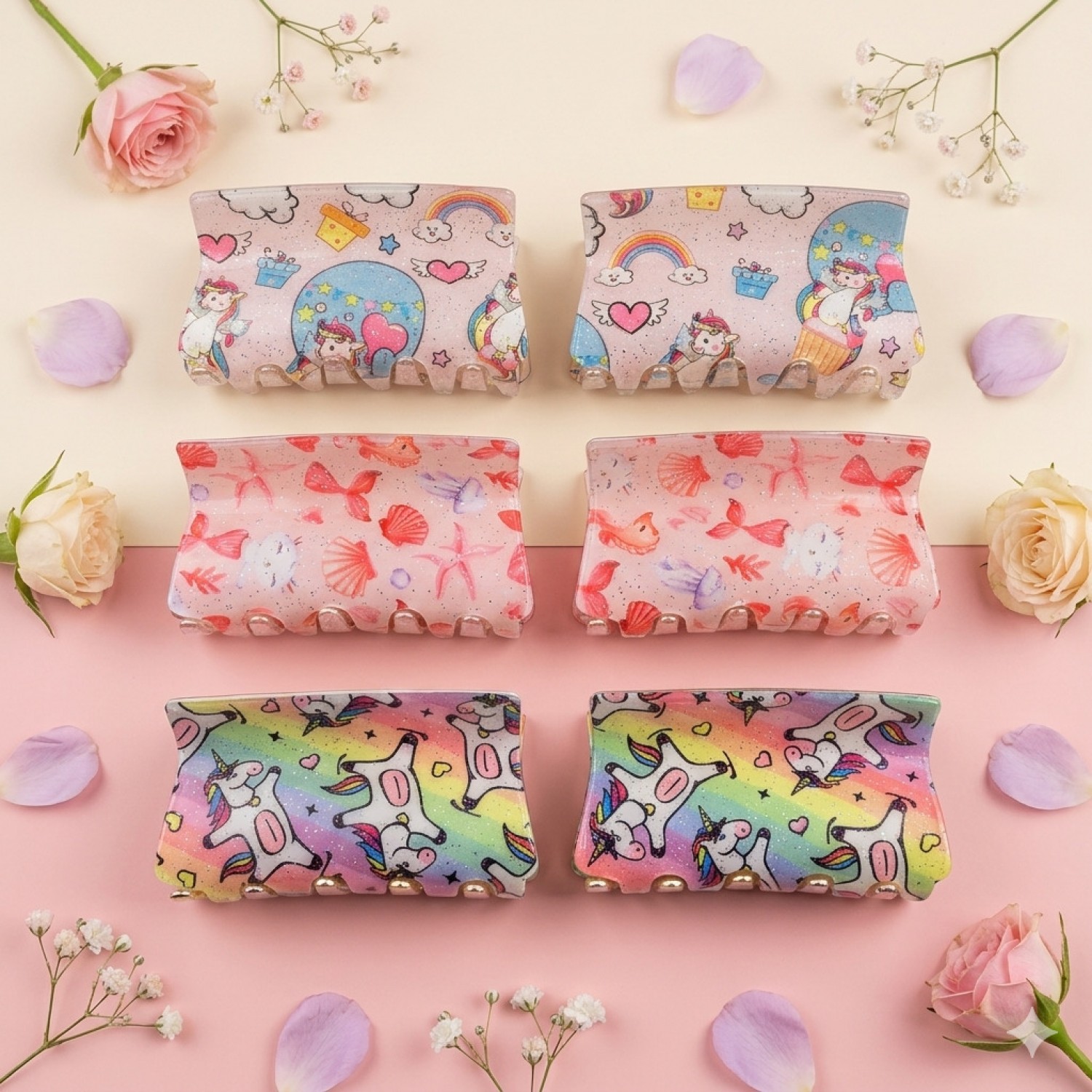 Fashion Alley Random Print  Hair Claw ( Pack of 12 )