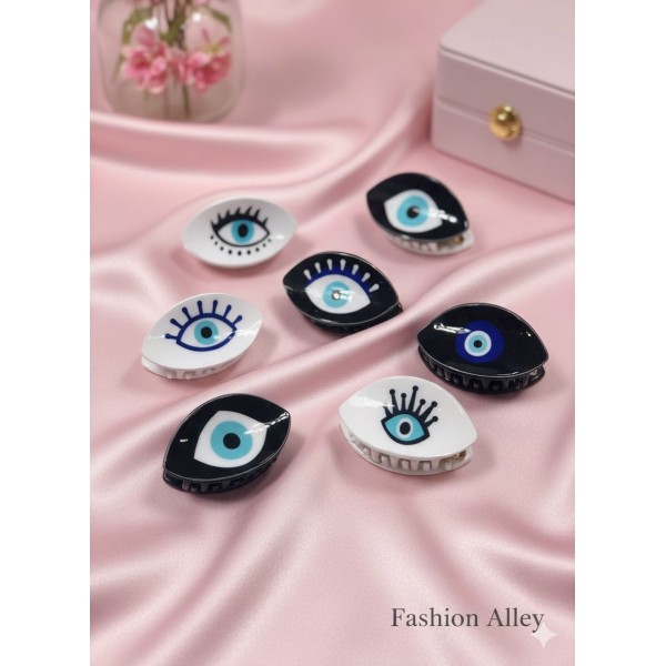 Fashion Alley 4 Cm Evil Eye Hair Claw For Women Pack Of 12 Pc