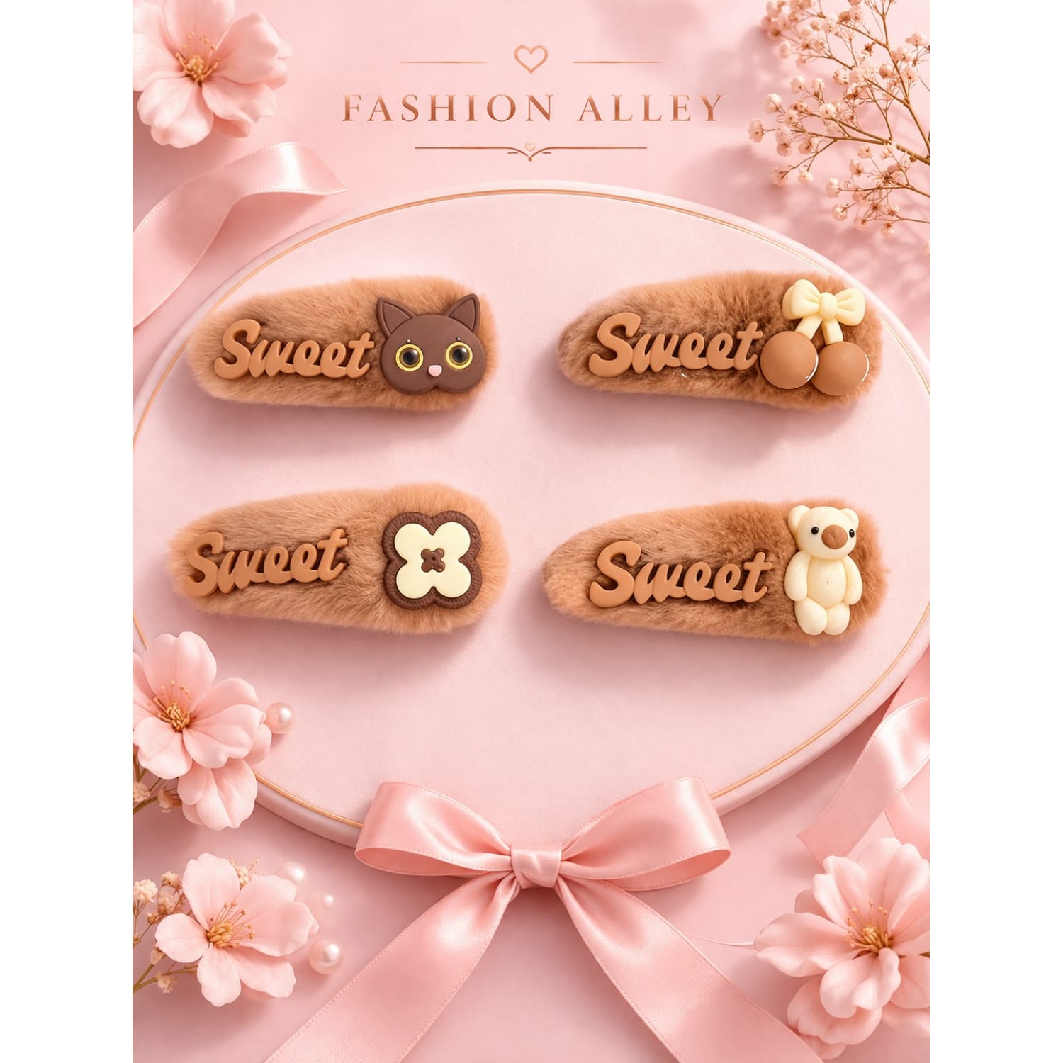 Fashion Alley Assorted Design Fur Tic Tac  Hair Pin For Kids Pack Of 10 Pc