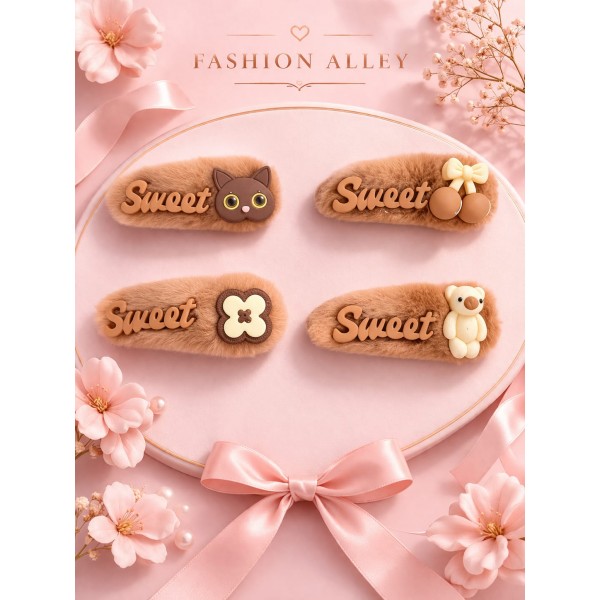 Fashion Alley Assorted Design Fur Tic Tac  Hair Pin For Kids Pack Of 10 Pc