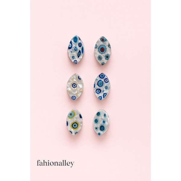 Fashion Alley Assorted Print 3 CM Small Evil Eye Hair Claw For Women Pack Of 12