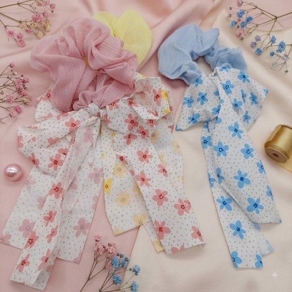 Fashion Alley Bow Organza Rubber Band For Women [Pack Of 12]