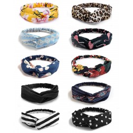 Fashion Alley Random Print And Random Color Elastic Knot Headband ( Pack of 10 )