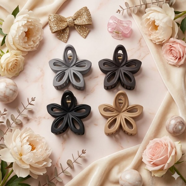Fashion Alley 8 Cm Flower Matt Hair Claw For Women Pack Of 12 Pc