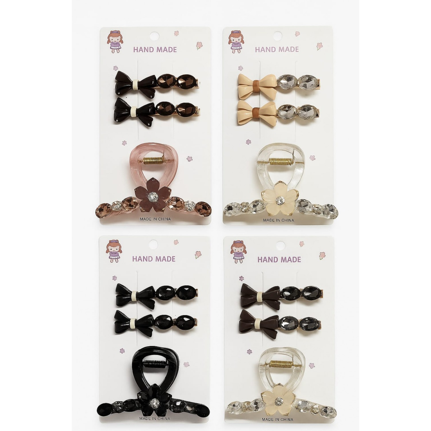 Fashion Alley Assorted Design Hair Claw With Hair Pin For Women Pack Of 12 Card