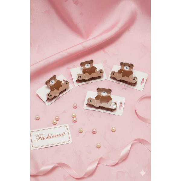 Fashion Alley 8 Cm Teddy Design Hair Claw For Women Pack Of 12 Pc