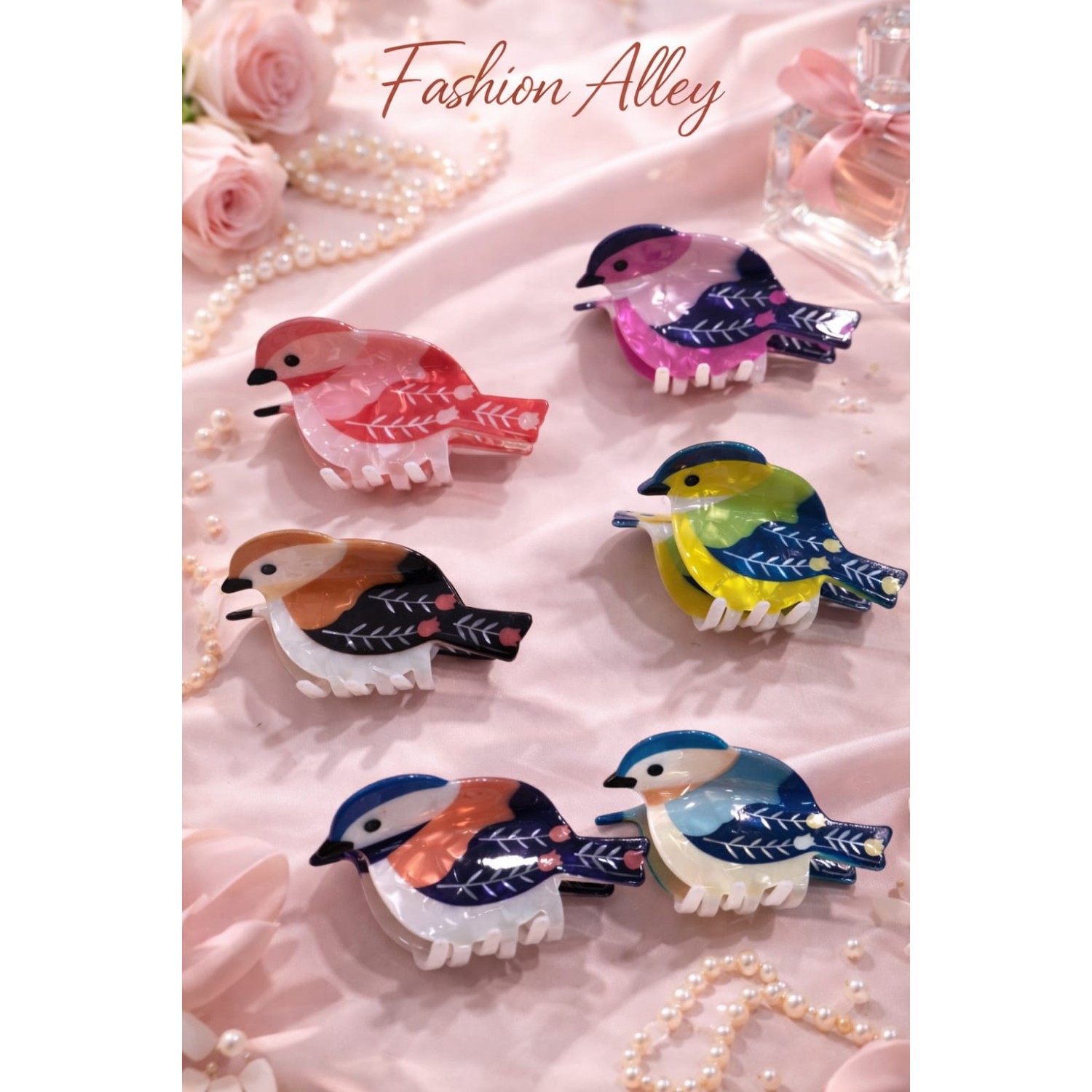 Fashion Alley 9 Cm Birds Design Hair Claw For Women Pack Of 12 Pc 
