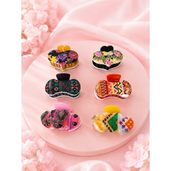 Fashion Alley Assorted Shape 4 Cm Hair Claw For Women Pack Of 12 Pc