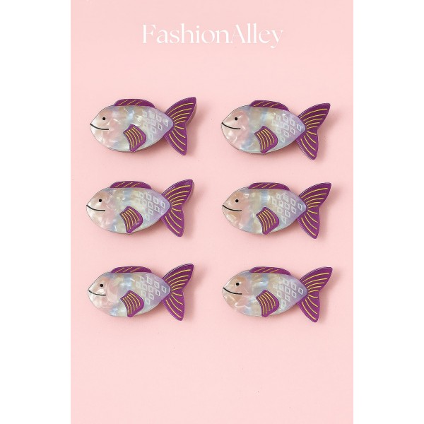 Fashion Alley Assorted Color Fish Shape Hair Claw For Women Pack Of 12 Pc
