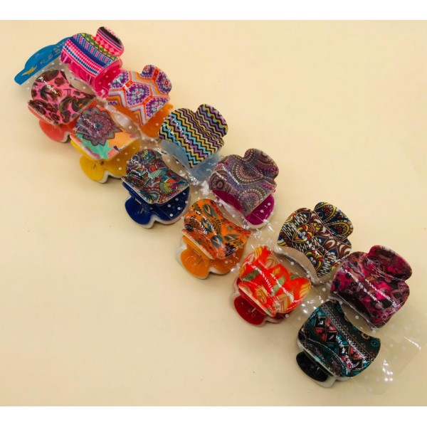 Fashion Alley Random Print Hair Claw ( Pack of 12 )