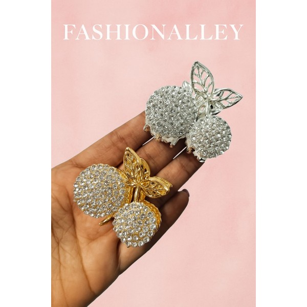 Fashion Alley Cherry Shape Metal Stone Hair Claw For Women Pack Of 12 Pc