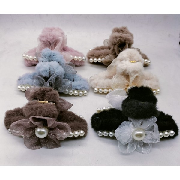 Fashion Alley 11 Cm Pearl With Fur Hair Claw For Women Pack Of 12