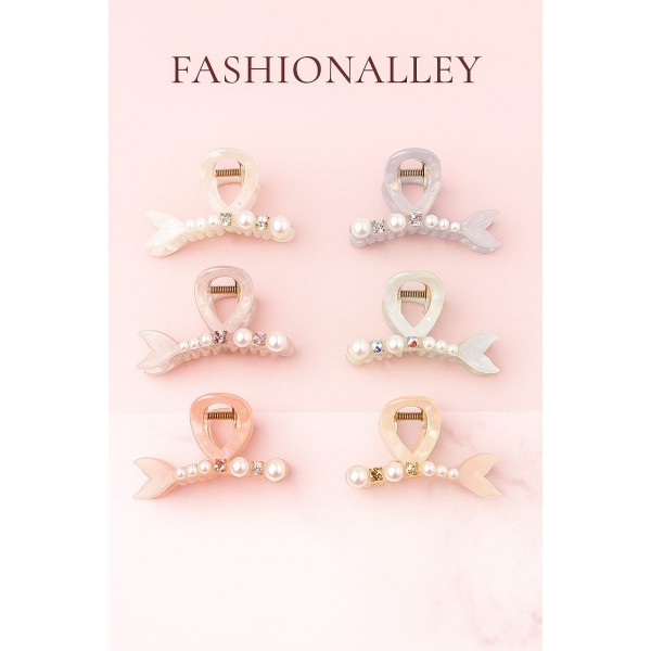 Fashion Alley Stone Pearl Hair Claw For Women Pack Of 12 Pc