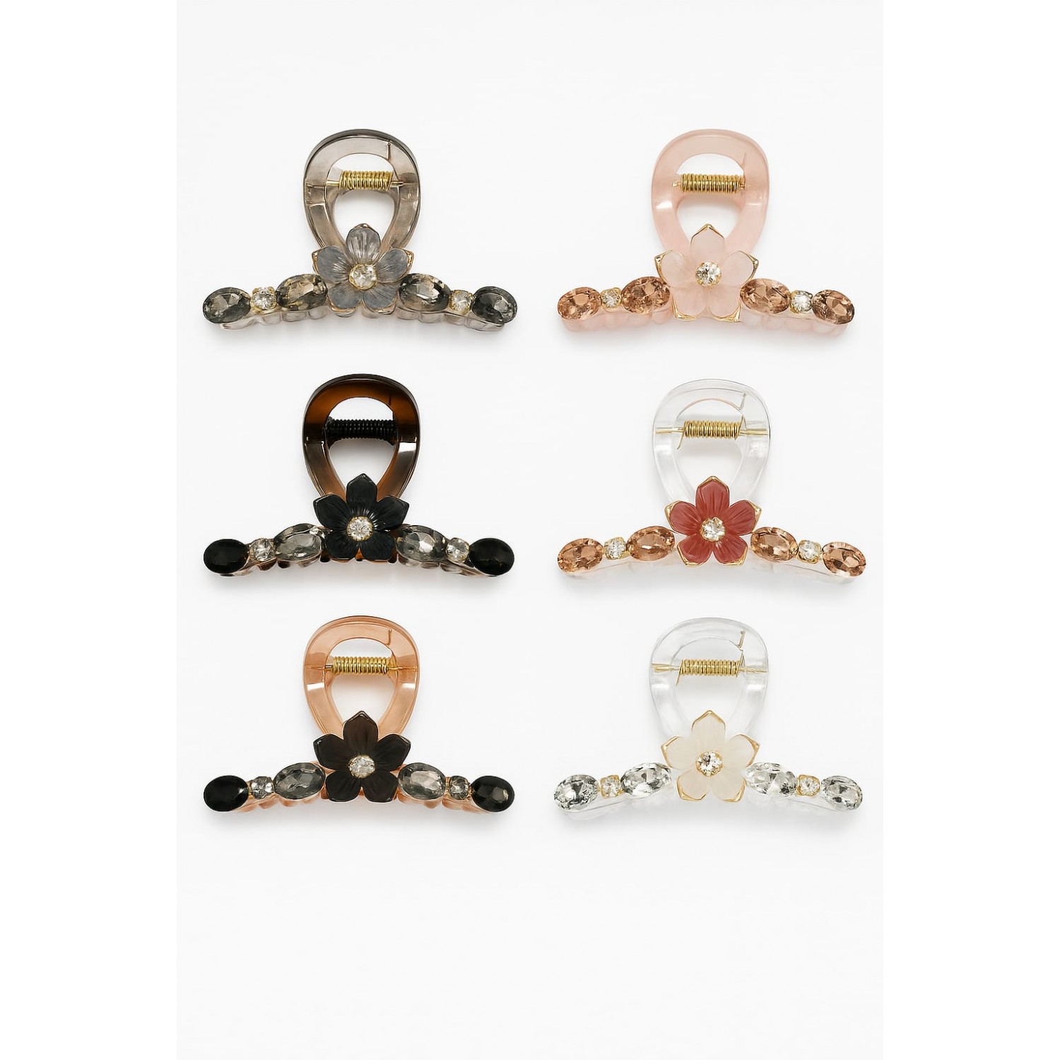 Fashion Alley 8 Cm Crystal Flower Hair Claw For Women Pack Of 12 Pc 