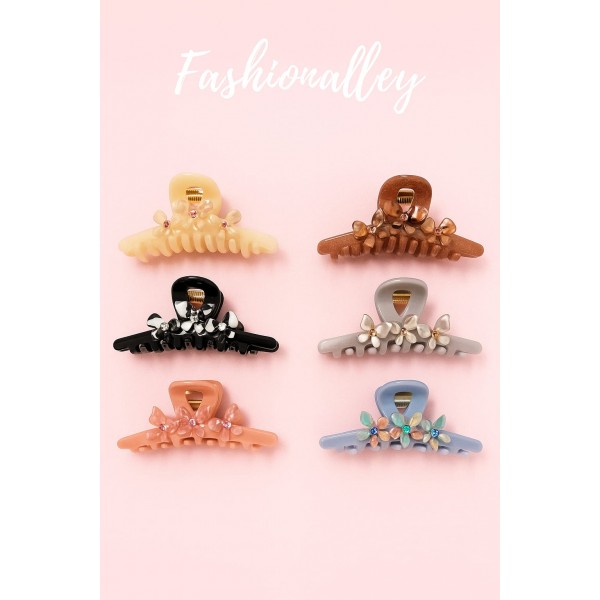 Fashion Alley 10 Cm Stone Hair Claw For Women Pack Of 12 