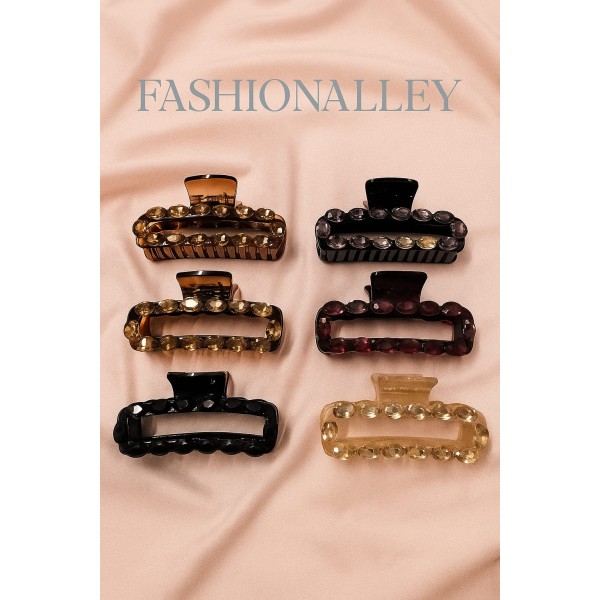 Fashion Alley 10 Cm Crystal Hair Claw For Women Pack Of 12