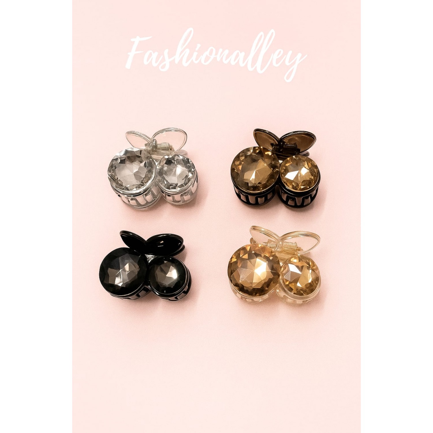 Fashion Alley 5 Cm Cherry Shape Crystal Hair Claw For Women Pack Of 12 Pc 