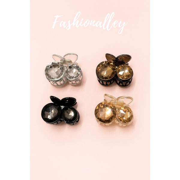 Fashion Alley 5 Cm Cherry Shape Crystal Hair Claw For Women Pack Of 12 Pc