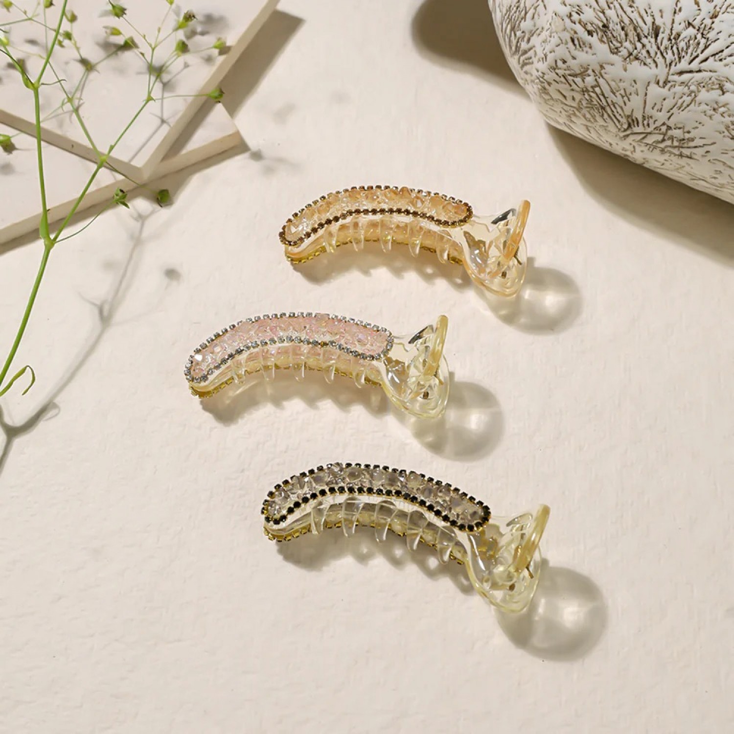 Fashion Alley Crystal 7cm Hair Banana Clip For Women [Pack Of 12] 