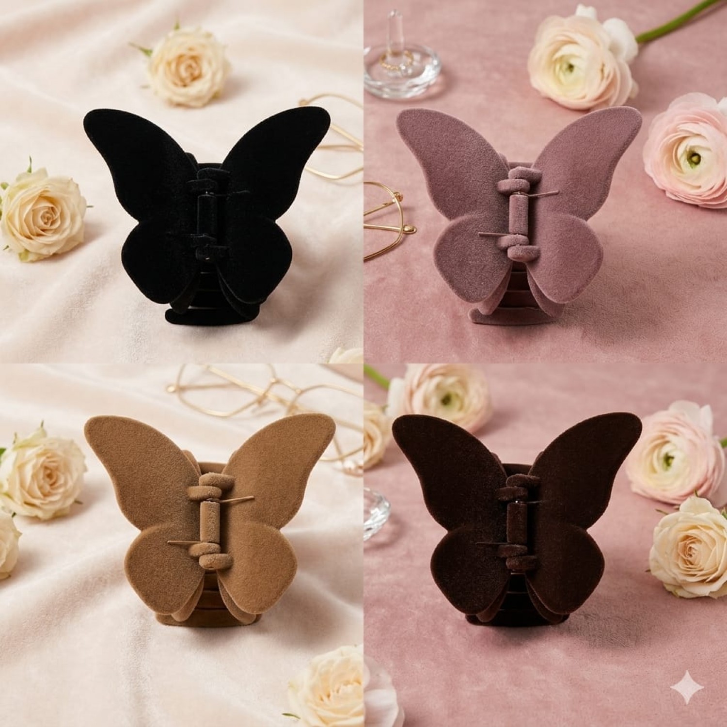 Fashion Alley 6 Cm Butterfly Velvet Hair Claw For Women Pack Of 10 Pc