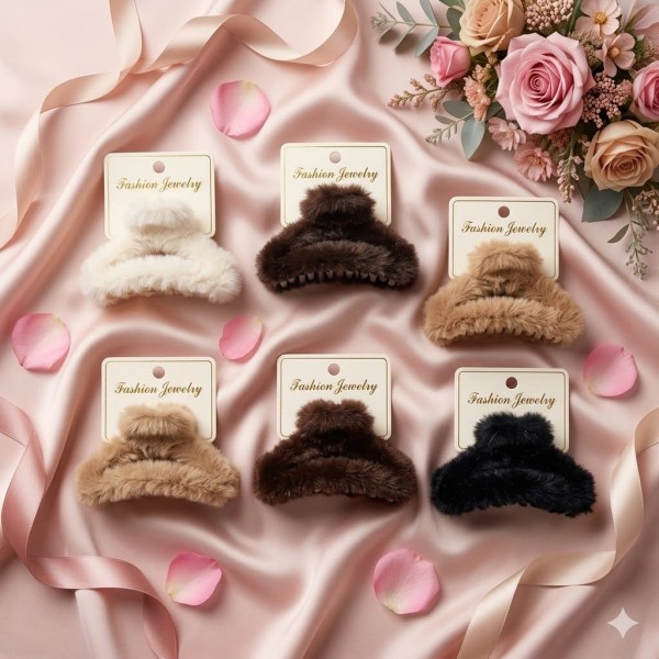 Fashion Alley 8 Cm Fur Hair Claw For Women Pack Of 12