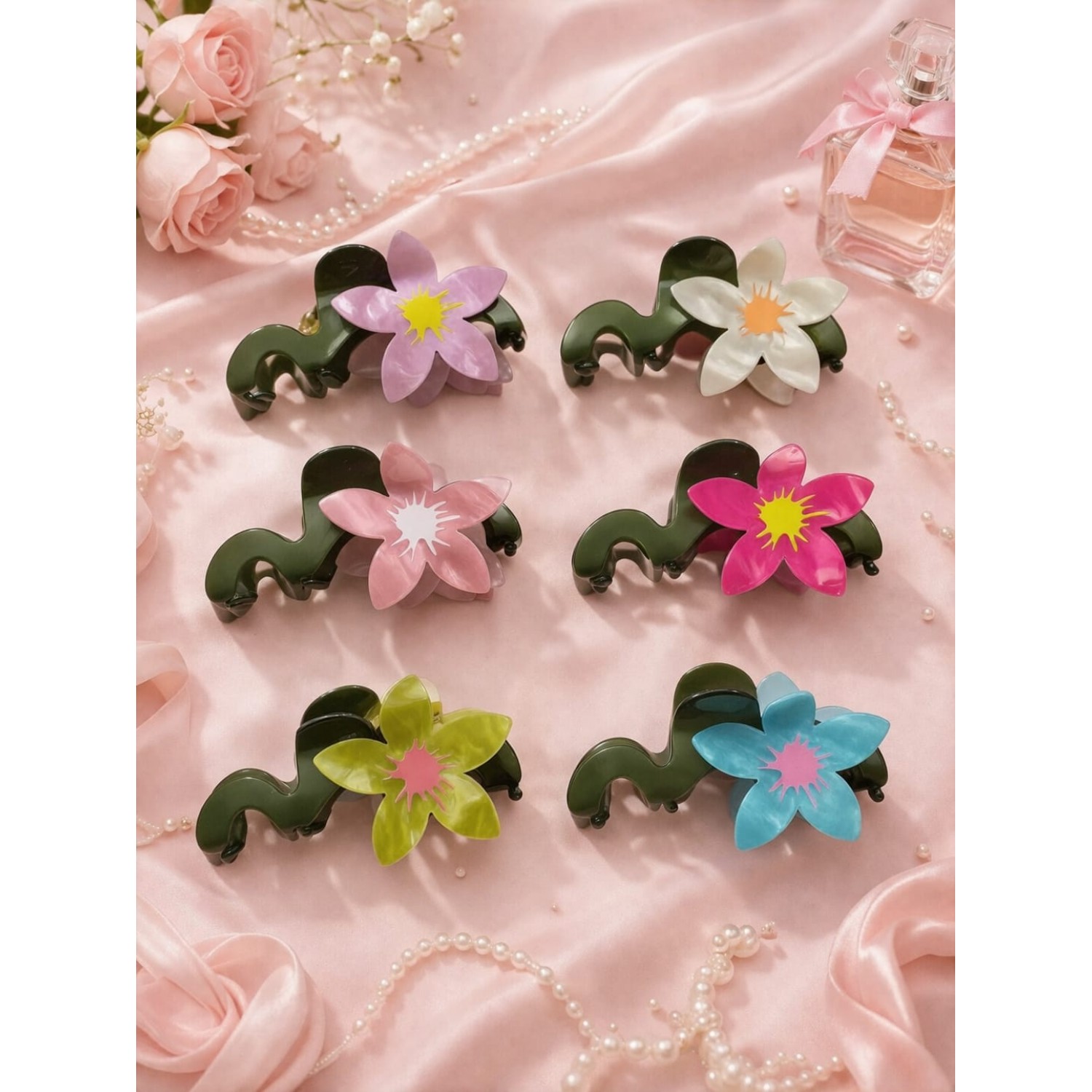Fashion Alley 10 Cm Flower Hair Claw For Women Pack Of 12 Pc 