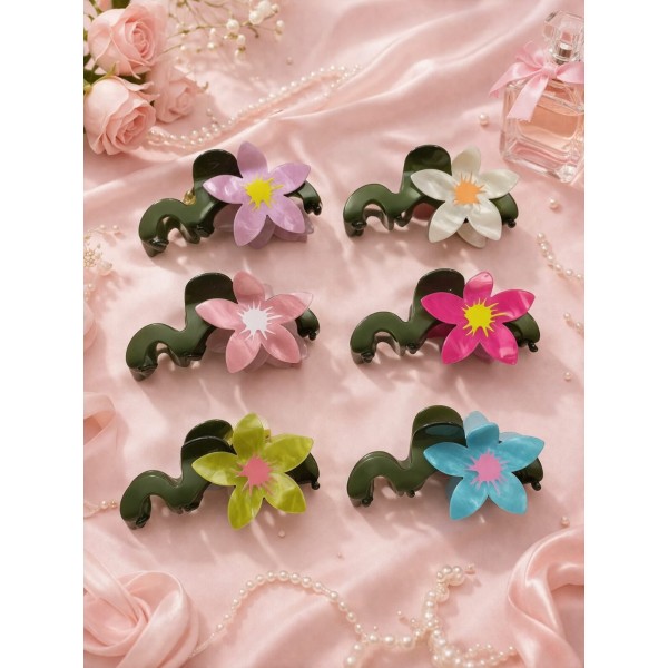 Fashion Alley 10 Cm Flower Hair Claw For Women Pack Of 12 Pc 