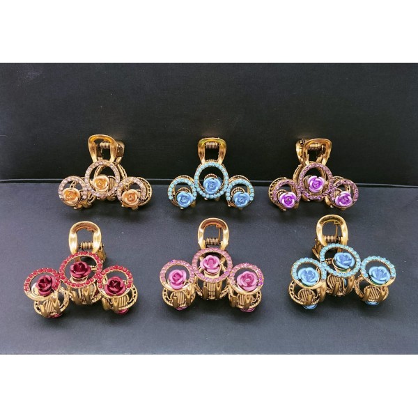 Fashion Alley 4 CM Metal Stone Hair Claw For Women Pack Of 12