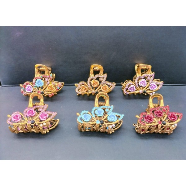 Fashion Alley 4 CM Metal Stone Hair Claw For Women Pack Of 12