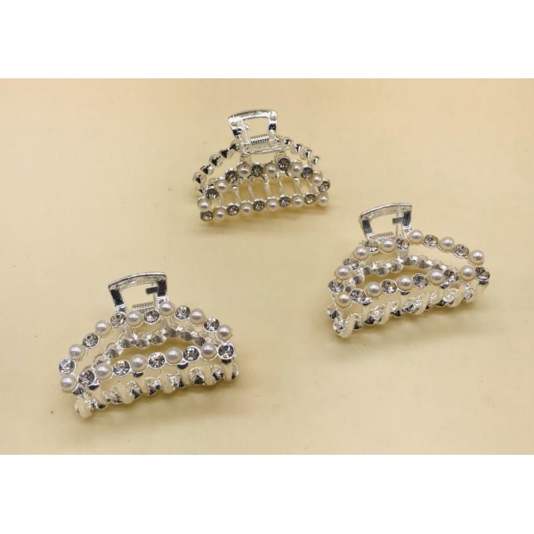 Fashion Alley Random Shape Silver Metal Hair Claw [Pack Of 12]