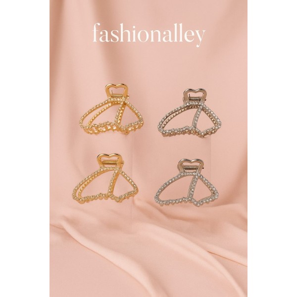 Fashion Alley 8 Cm Stone With Pearl Hair Claw For Women Pack Of 12 Pc