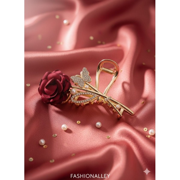 Fashion Alley 11 Cm Rose Metal Hair Claw For Women Pack Of 12 Pc