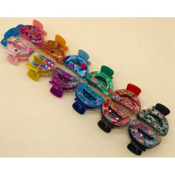 Fashion Alley Random Print Hair Claw ( Pack of 12 ) Fashion Alley Random Print Hair Claw ( Pack of 12 )