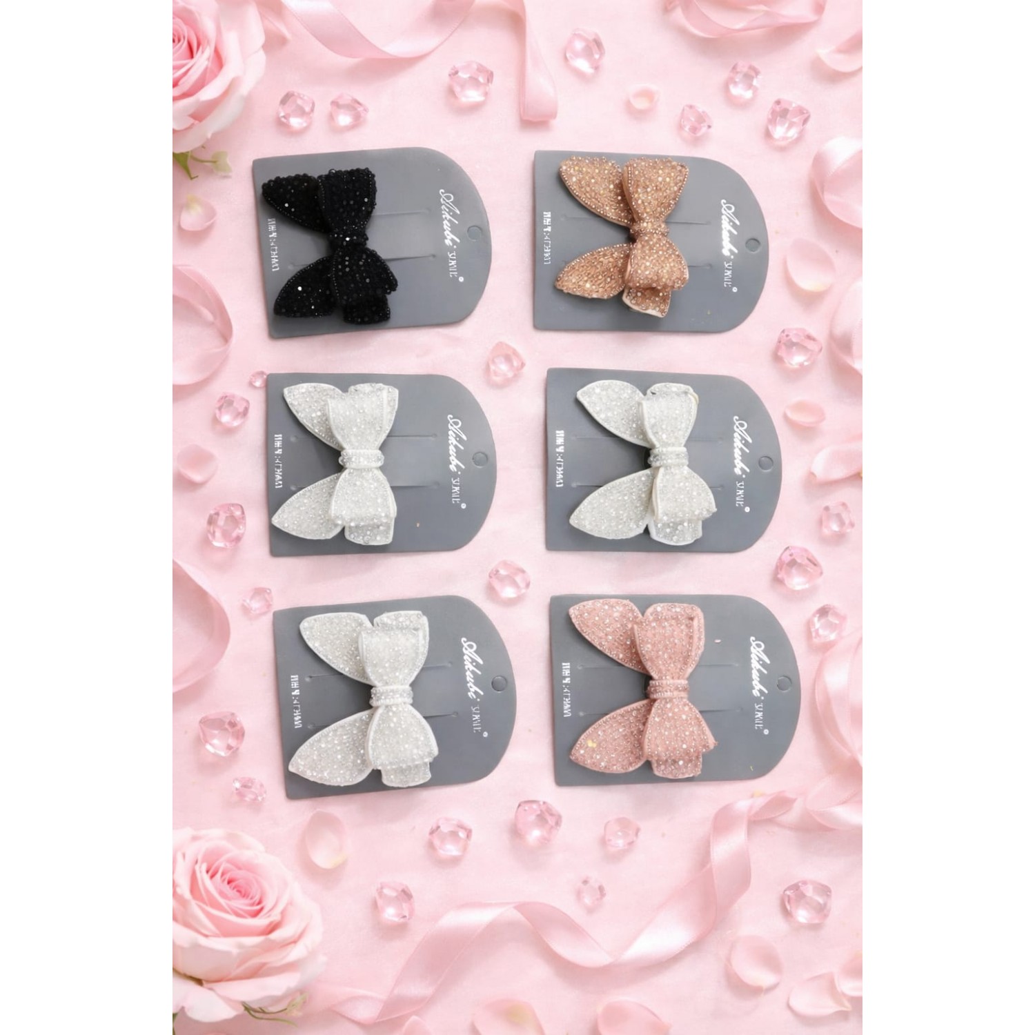 Fashion Alley Crystal Bow Pin For Women Pack Of 6 Pc