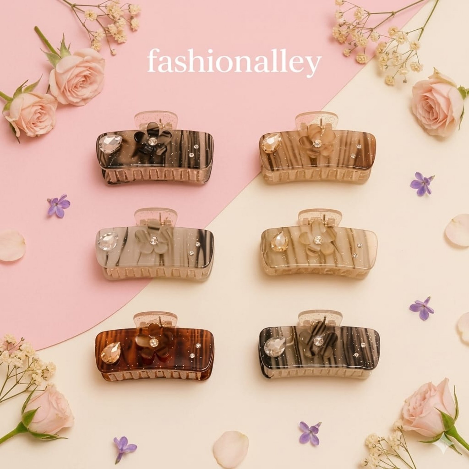 Fashion Alley 6 CM Stone Hair Claw For Women Pack Of 12 Fashion Alley 6 CM Stone Hair Claw For Women Pack Of 12