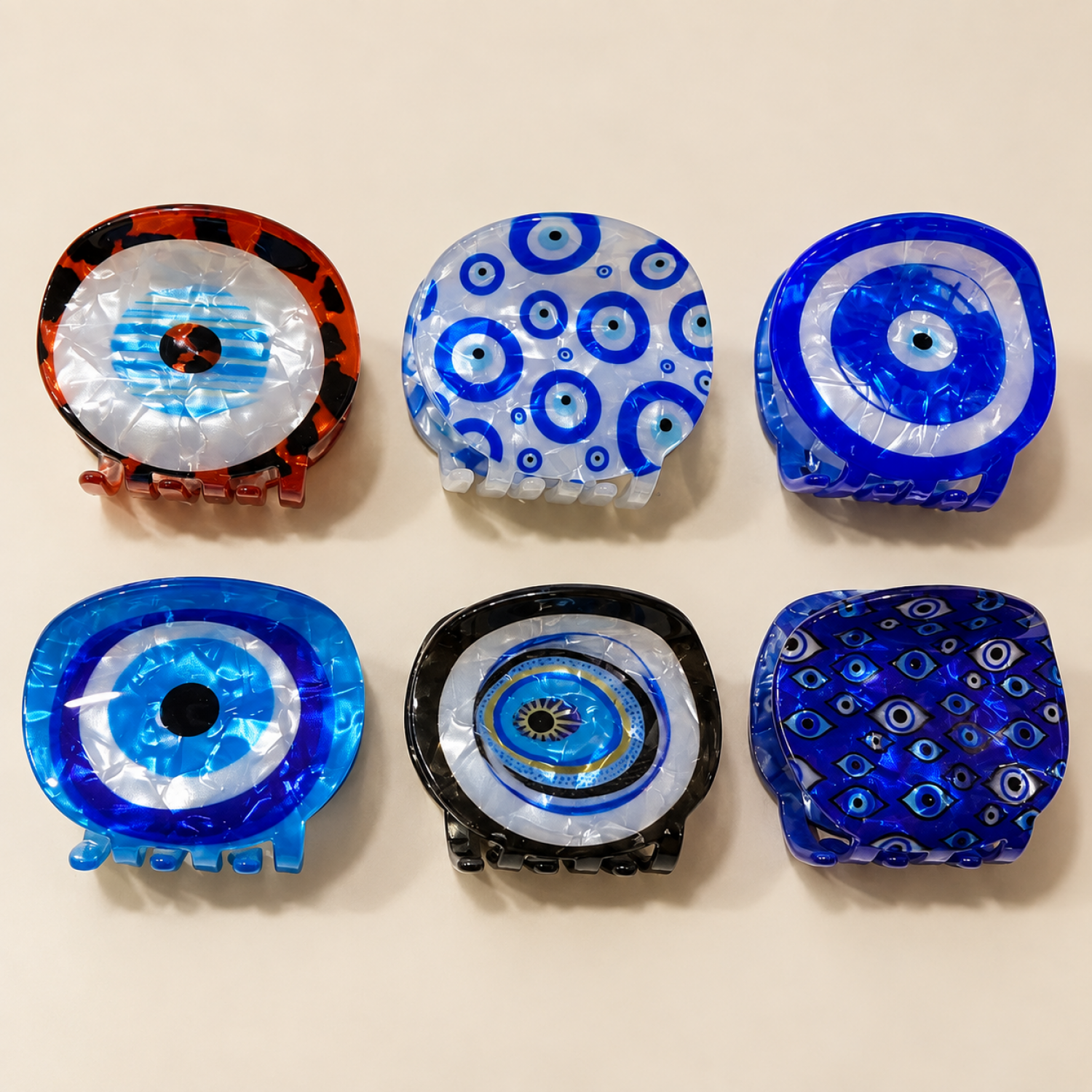 Fashion Alley 5 Cm Evil Eye Hair Claw For Women Pack Of 12 Pc