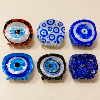 Fashion Alley 5 Cm Evil Eye Hair Claw For Women Pack Of 12 Pc