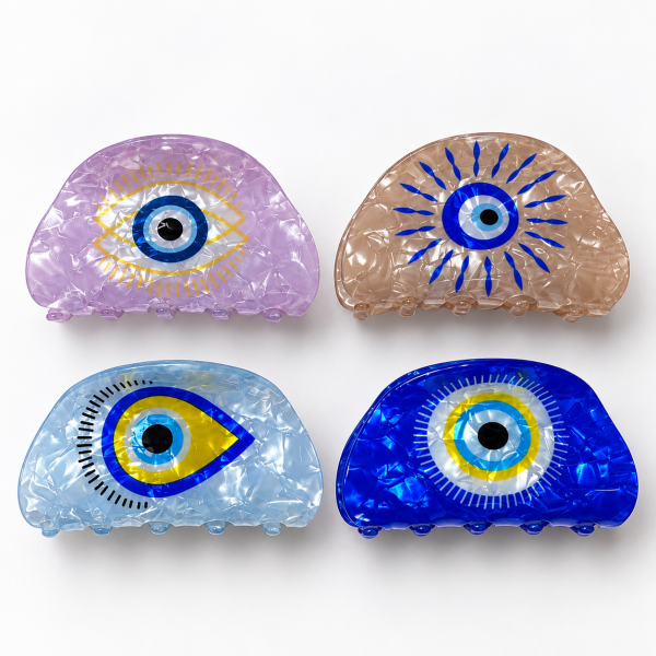 Fashion Alley 8 Cm Evil Eye Hair Claw For Women Pack Of 12 Pc