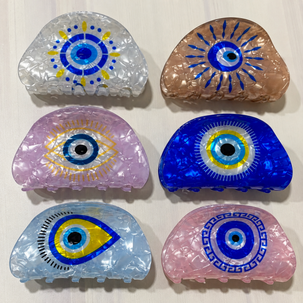 Fashion Alley 8 Cm Evil Eye Hair Claw For Women Pack Of 12 Pc