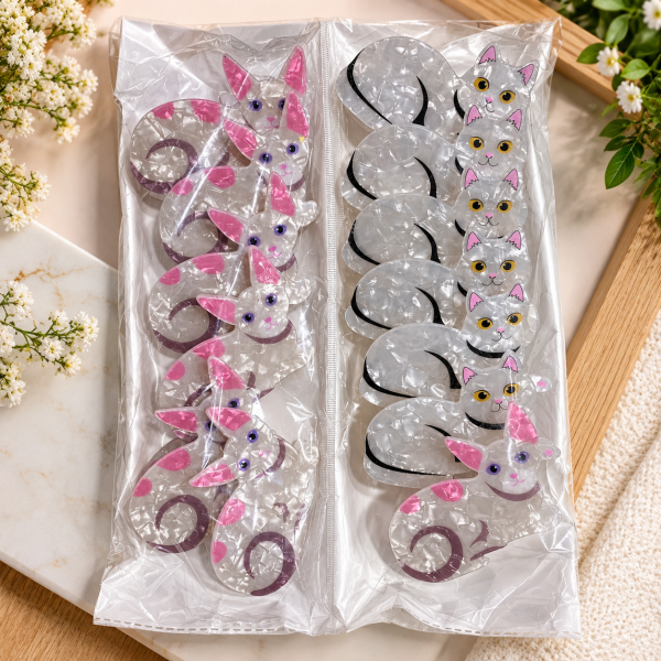 Fashion Alley 8 Cm Cat Design Hair Claw For Women Pack Of 12 Pc