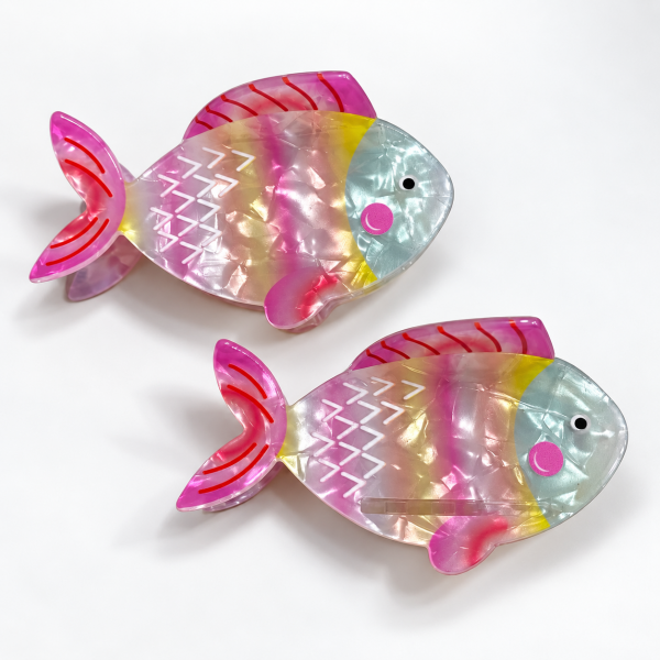 Fashion Alley Assorted Color Fish Shape Hair Claw For Women Pack Of 12 Pc