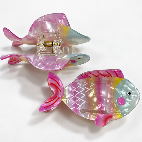 Fashion Alley Assorted Color Fish Shape Hair Claw For Women Pack Of 12 Pc